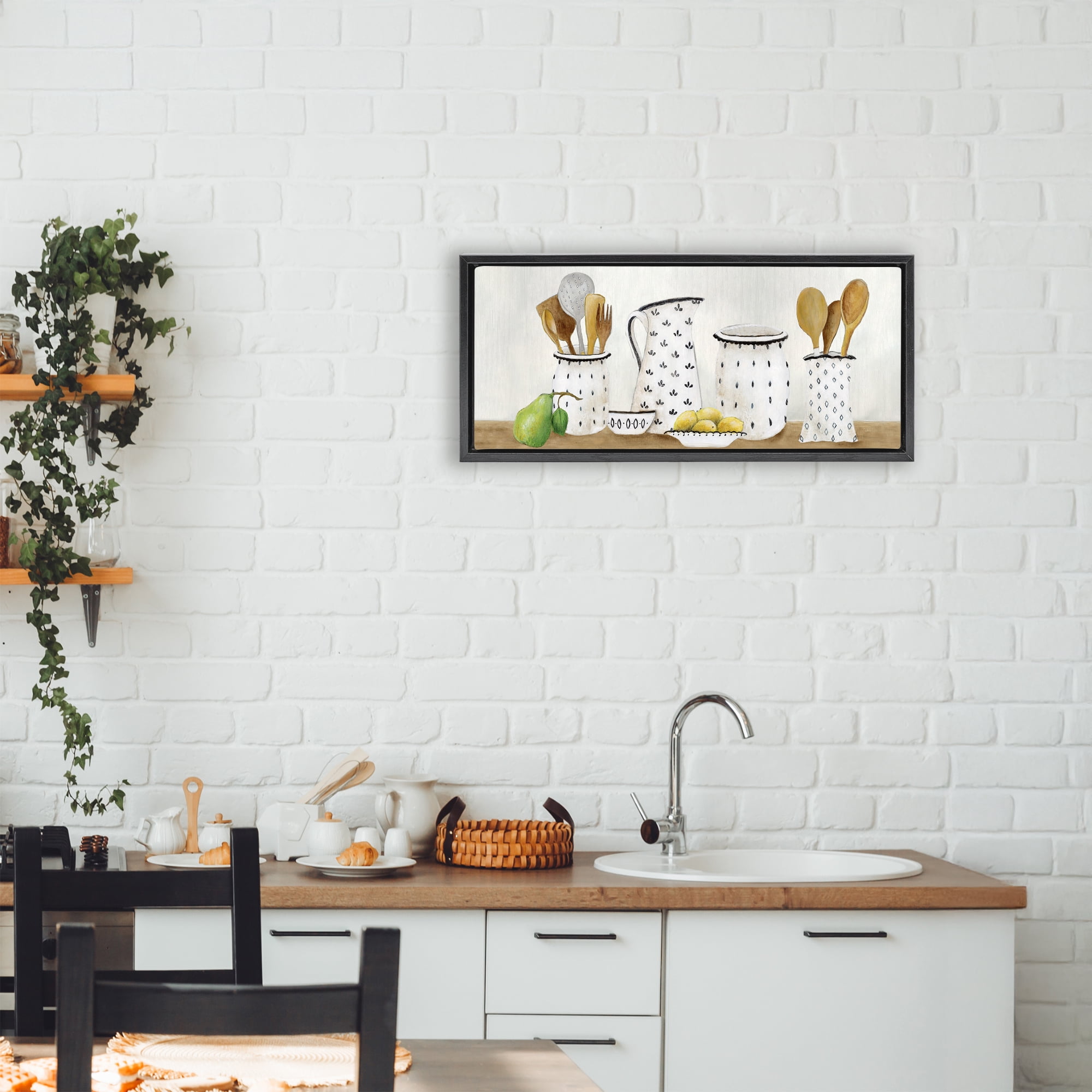 Stupell Industries Kitchen Jugs & Utensils Black Framed Floater Canvas Wall Art, design by Janet Tava