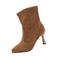 thumbnail image 2 of EKVAHL Women's Orthopedic Kitten Heel Ankle Boots, Dress Office Walking Shoes, Soft Suede Pointed Toe Side Zip Arch Support Party Fall Winter Short Boots Brown, 2 of 5
