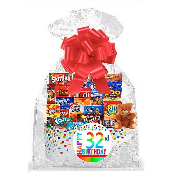 CakeSupplyShop Item#032BSG Happy 32nd Birthday Rainbow Thinking Of You Cookies, Candy & More Care Package Snack Gift Box Bundle Set - Ships FAST!