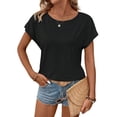 thumbnail image 1 of T-shirts Ajourés Grande Taille pour Femmes Col Rond Manches Courtes Tunique d'Été Noir TG, 1 of 10