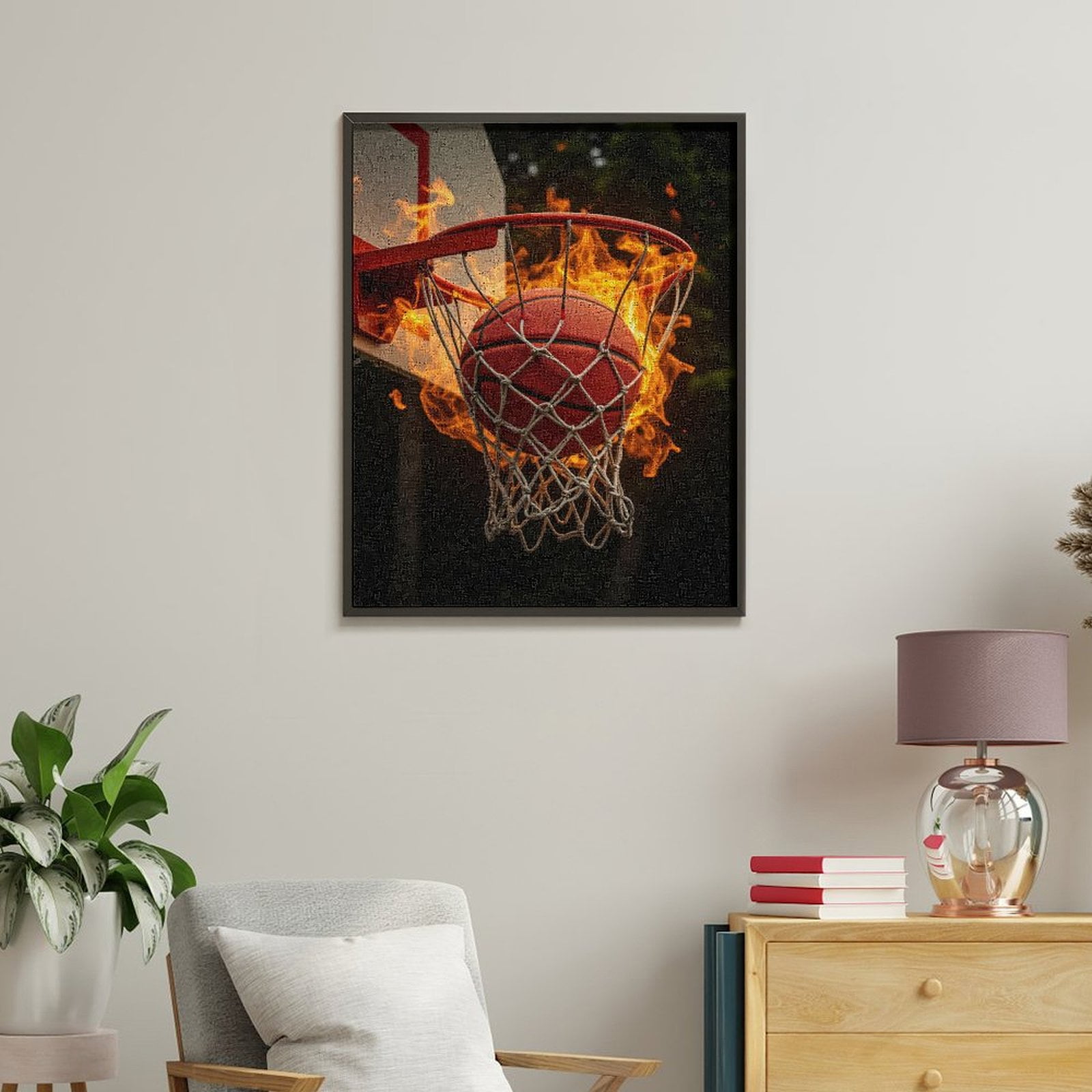 Paint By Numbers Kit for Adults Beginner - DIY Basketball On Fire Through Hoop Canvas Painting Kits for Adults, Frameless Paint By Number for Adults for Home Wall Decor 16x20 Inch