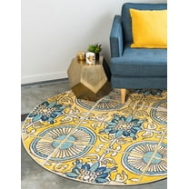 Unique Loom Estrella Collection Area Rug - Salma (8' Round Gold/Blue)