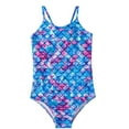 thumbnail image 1 of QUOTAY Swimsuit for Girls Girls' 1 Piece Scale Print Swimsuit with Adjustable Shoulder Straps for Swimming Lessons Summer Girls Bathing Suits Blue,110, 1 of 4