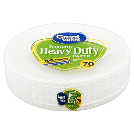Great Value Economy Heavy Duty Paper Plates, 9", 70 Count