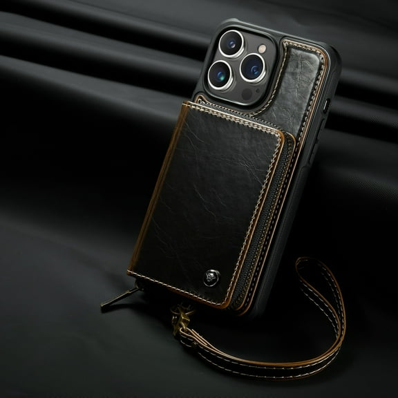 Jiahe Cover Case for iPhone 14 Pro, Zipper Wallet Case with RFID Card Holder Slot Wrist Strap Handbag Protective Leather Cover Gift for Women Compatible with iPhone 14 Pro, Coffee