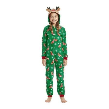 

RUNOLIG Matching Family Christmas Pajamas Set Deer Head Printed One-Piece Long Sleeve Holiday Nightwear Green