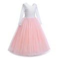 thumbnail image 2 of IBTOM CASTLE Flower Girls 3/4 Sleeve Deep V-Back Tulle Vintage Lace Wedding Party Long Dress Princess Communion Pageant Maxi Gown 5-6 Years Pink, 2 of 8