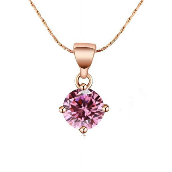 18K Rose Gold 2 Carat Created Pink Sapphire Round Stud Necklace Plated 18 inch