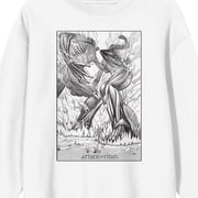 Attack On Titan Two Titans Fighting Adult White Crew Neck Sweatshirt-Small
