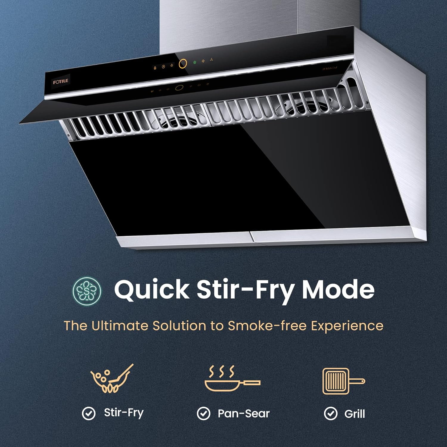 FOTILE 36 inch Ducted 1000-CFM Onyx Black Tempered Glass Under Cabinet Range Hood