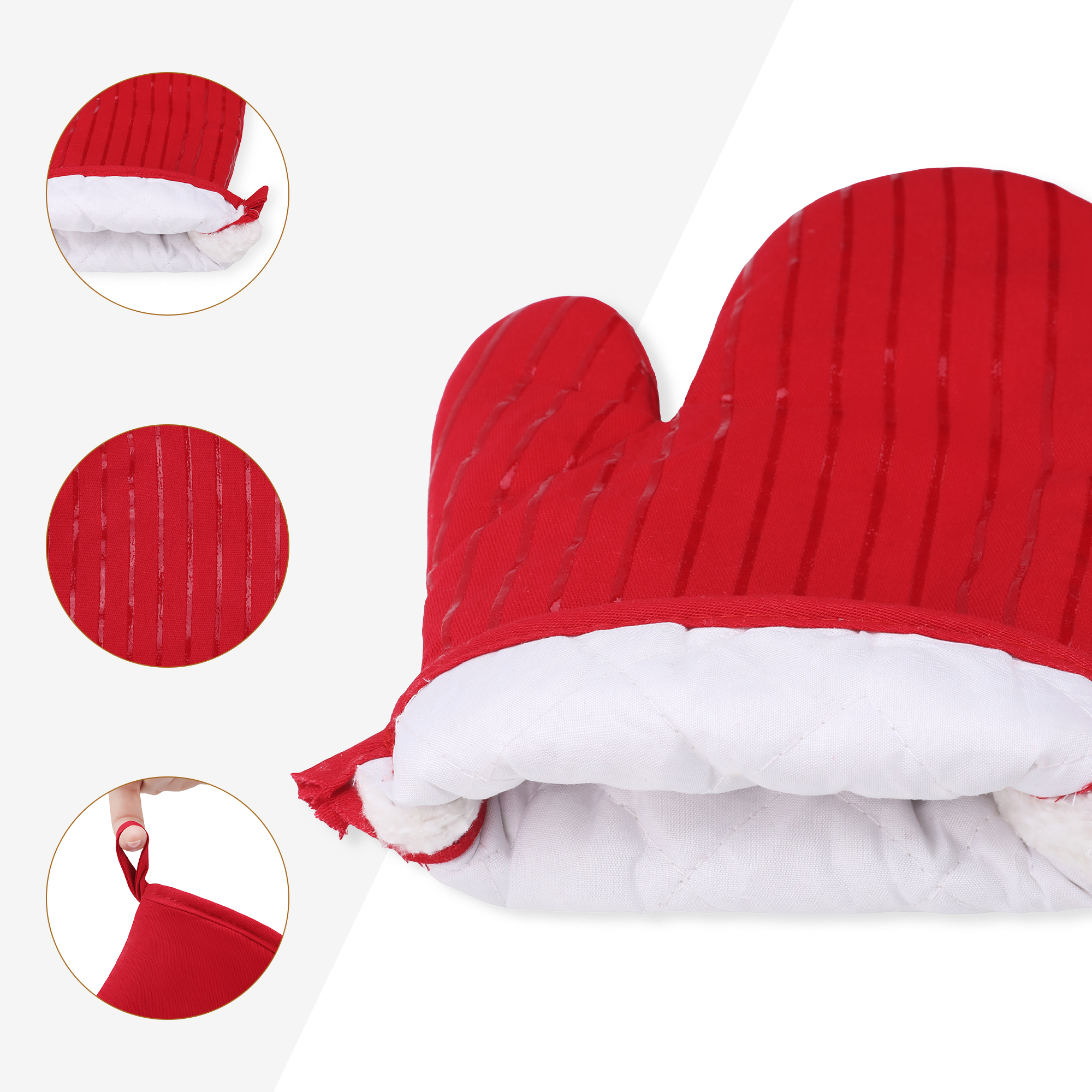 Unique Bargains 2pcs Silicone and Cotton Heat-Resistant  Oven Mitts Red 12.6" x 7.1"