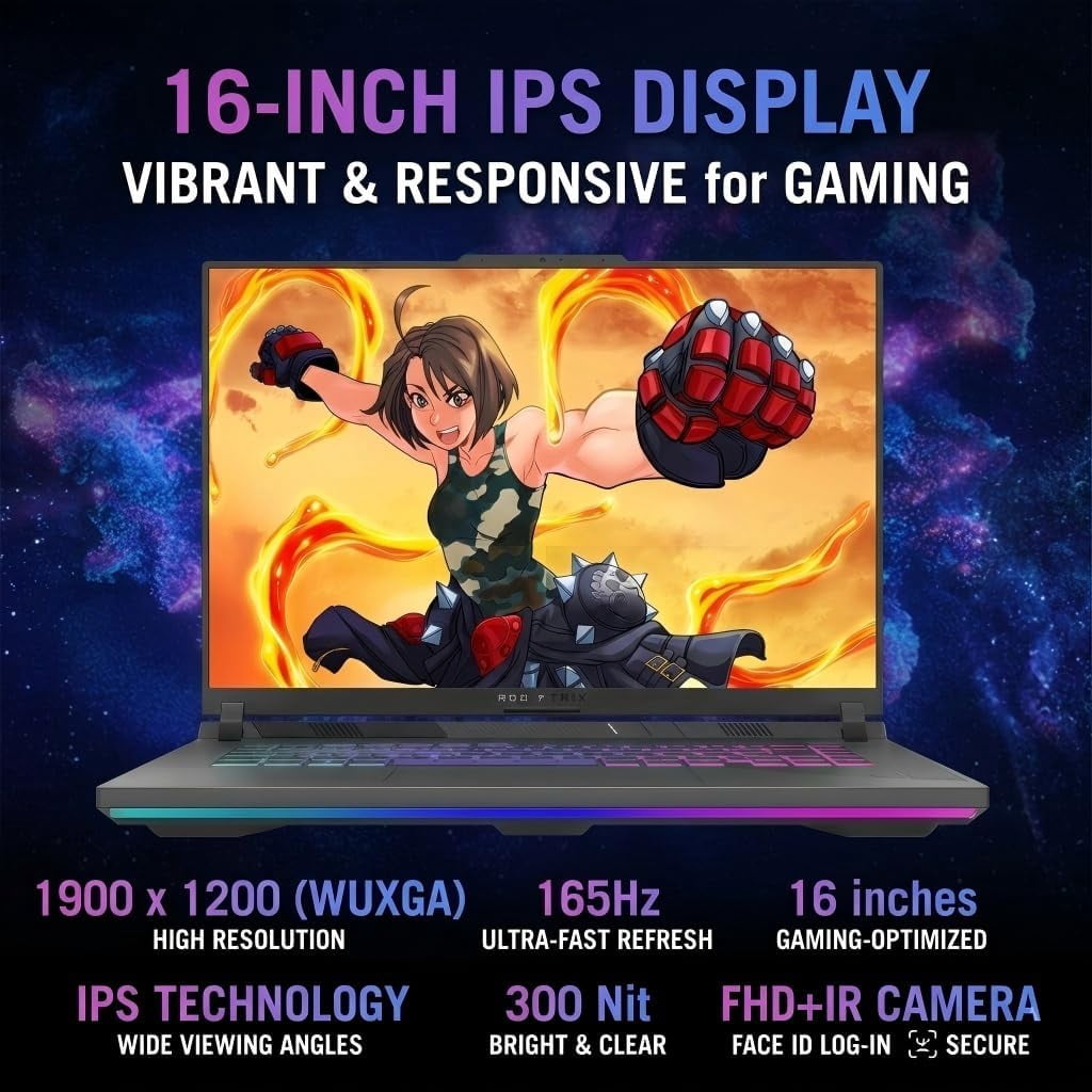 ASUS ROG Strix G16 Gaming Laptop, AMD Ryzen 9 CPU (16-core), GeForce RTX 5070 Ti, 16GB DDR5 RAM, 1 TB SSD, 16"FHD 165Hz WUXGA Dispaly, RGB Keyboard, Wi-Fi 6E, Window 11 Pro