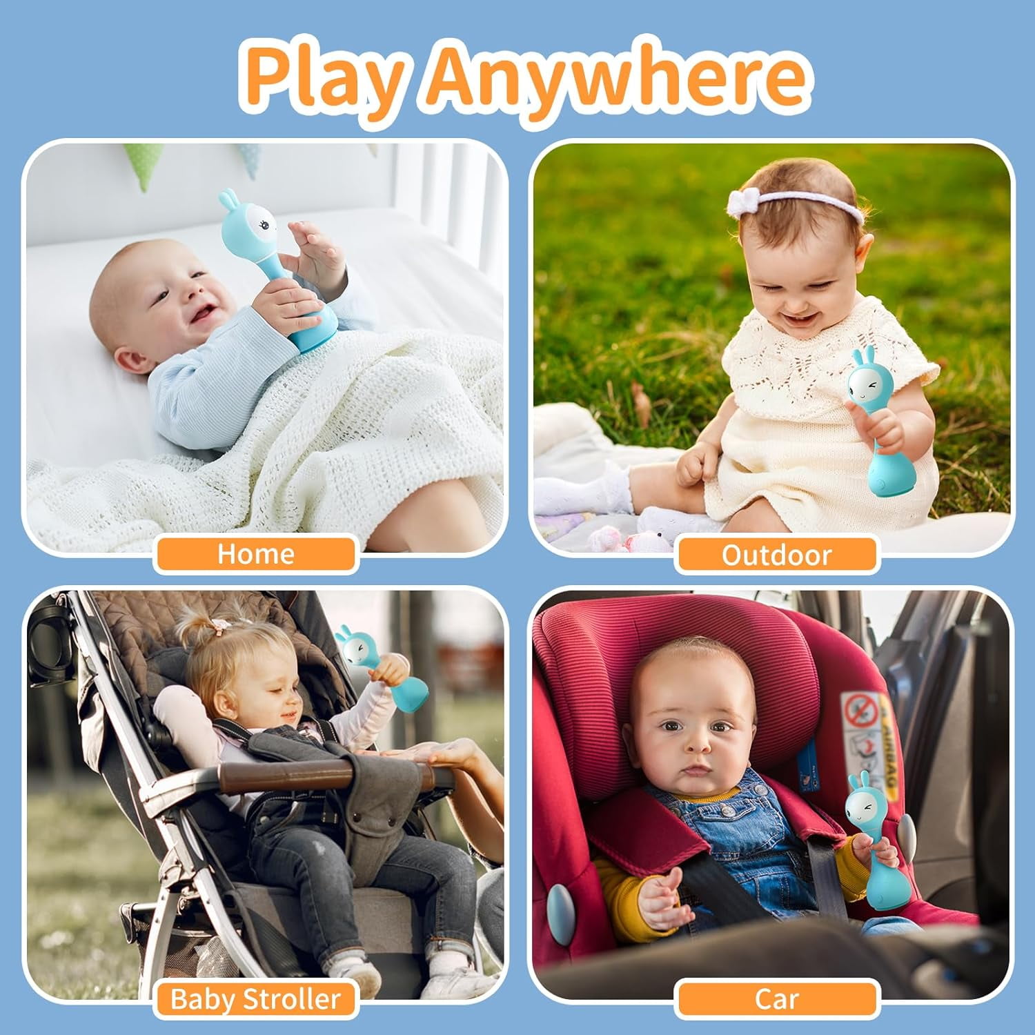 alilo Smarty Bunny Baby Rattle - Infants Musical Light Up Toys for 0-24 Months - Nursery Rhymes, Stories, White Noise, and Colour Recognition - Newborn Gift