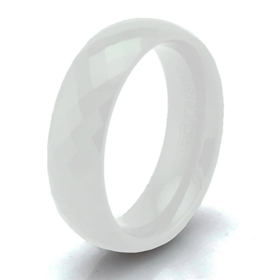 Tioneer 6 MM White Ceramic Multi Faceted Stackable Wedding Band Ring