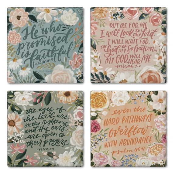 Thirstystone Lovely Scripture 4-Pack Assorted Tumbled Tile Coasters