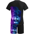 thumbnail image 4 of UVEASISHA 2 Piece Set for Men Summer,Men Short Sets Outfits 3D Lion Animal Print Tracksuits Short Sleeve Muscle Gym Workout Athletic Sports Suits Sets Blue, 4 of 5