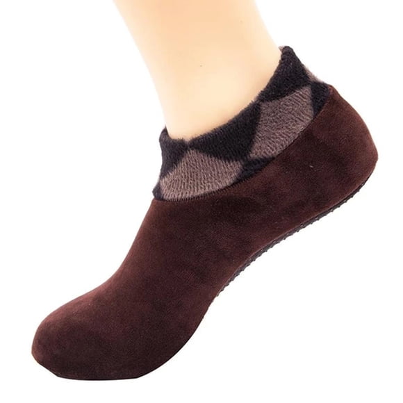Men's Winter Warm Double-faced Fleece Bed Sock Non Slip Slipper Floor Socks Hot Sports Socks Sock Brown