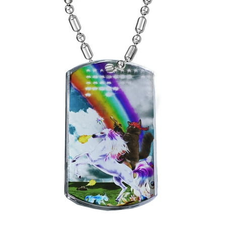 Gun Dog Supply - KuzmarK Silver Chrome Pendant Dog Tag Necklace - Kitty Cat Gold Gun Rainbow Unicorn Chrome Dog Tag Necklace