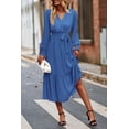 thumbnail image 3 of Vestido PRETTYGARDEN Maxi Cruzado Azul Oscuro de Manga Larga Talla L, 3 of 7