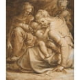thumbnail image 2 of Francesco de' Rossi 20x23 Black Ornate Framed Double Matted Museum Art Print Titled: Virgin and Child with Saint Anne and John the Baptist (ca. 1550), 2 of 5