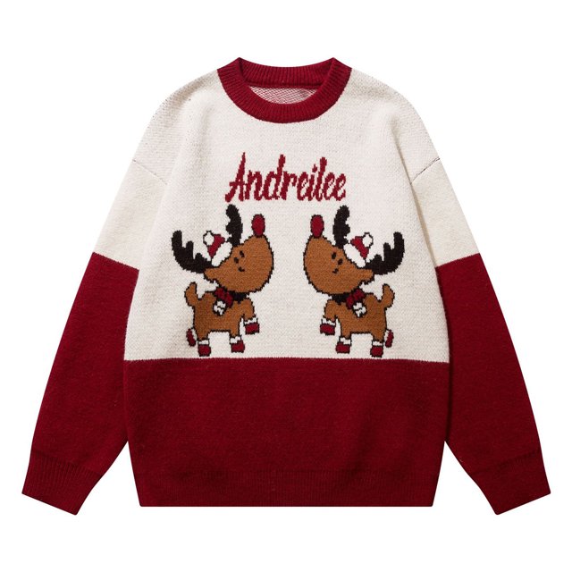 Gibobby Suéter de Punto Navideño Suéter de punto de de animados vintage para mujer con cuello redondo retro navideño(Rojo,XG)