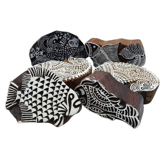 Lot Of 6 Pcs Fish Hand Carved Printing Block Woodblock Pottery Scrapbook Stamp