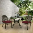 thumbnail image 2 of MEETWARM 3 Piece Patio Bistro Set, Outdoor All-Weather Cast Aluminum Dining Furniture Set Includes 2 Chairs with Cushions and a 35.4” Round Table with Umbrella Hole for Garden Deck, Chili Red, 2 of 7