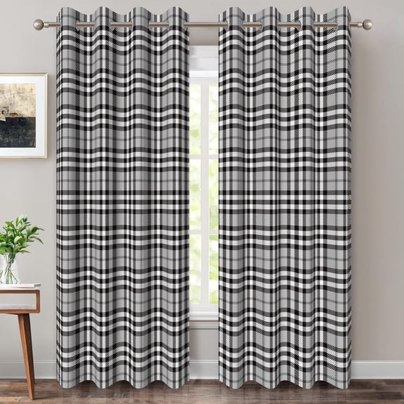 Buffalo Plaid Black White Blackout Curtains for Living Room,Farmhouse Check Window Drapes for Bedroom,52x84 Inch,2 Panels