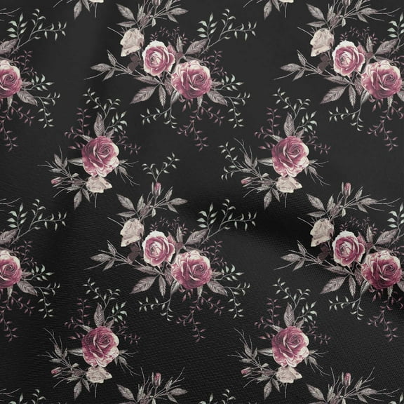 oneOone Polyester Spandex Black Fabric Florals Quilting Supplies Print Sewing Fabric By The Yard 56 Inch Wide