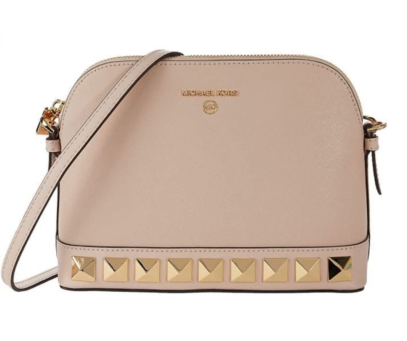 Michael Kors Large Logo Stripe Dome Crossbody Bag, Brown/soft Pink, Crossbody Bags, Clothing & Accessories