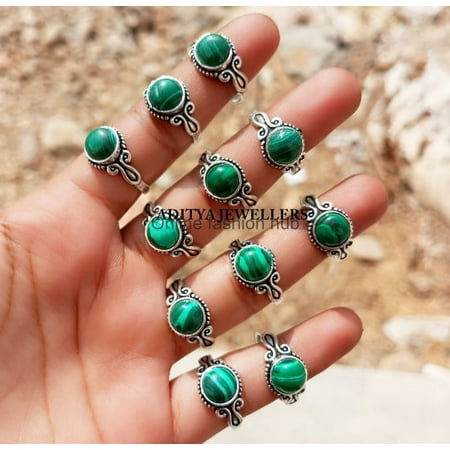 Malachite Gemstone 925 Sterling Silver Plated Handmade Ring 25 Pcs