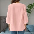 thumbnail image 3 of Womens 3/4 Sleeve Tops Cotton Linen Shirts V Neck Lace Casual Loose Fit Blouses Boho Fashion Fashion Daily Wear Shirt Available In Multiple Solid Colors, 3 of 4