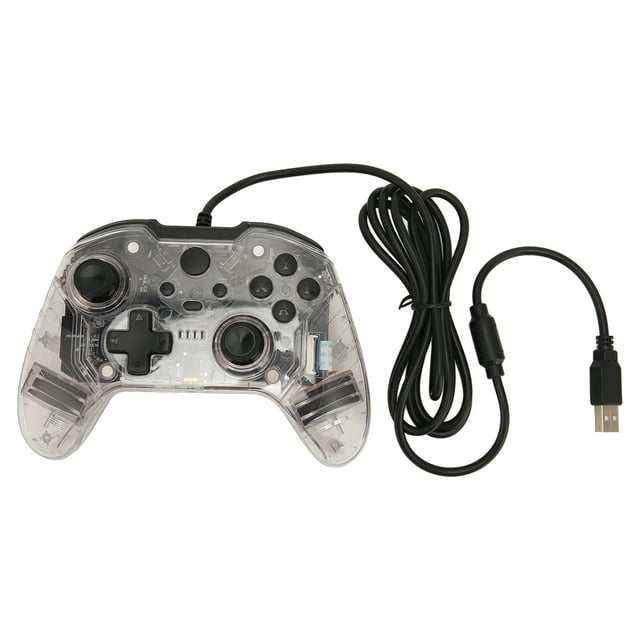 Controlador de juegos con cable y doble vibración RGB Bling Bling carcasa transparente joystick para Xbox PC color blanco