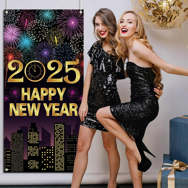 Banner de cuenta regresiva de Año Nuevo 2025 para puerta de garaje, decoración para eventos de Nochevieja, fiesta de fuegos artificiales de Año Nuevo