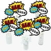 Big Dot of Happiness Bam Superhero - Baby Shower or Birthday Party Centerpiece Sticks - Table Toppers - Set of 15