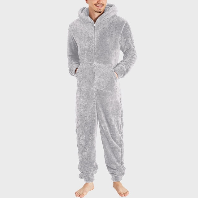 DPTALR Pyjama à Capuche Manches Longues Hommes Casual Winter Warm Rompe Sleepwear