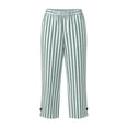 thumbnail image 5 of Costeam Womens Linen Blend Striped Straight Leg Pants Self Fabric Drawstring Full Elastic High Waist No Side Pockets Lightweight Wrinkle Resistant Loose Full Length Casual Trousers, 5 of 8