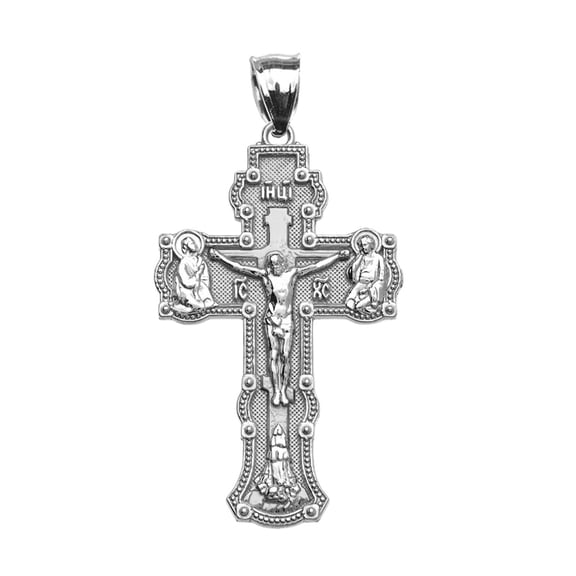 Sterling Silver Elegant Russian Orthodox IC XC NIKA-Save and Protect Cross Pendant