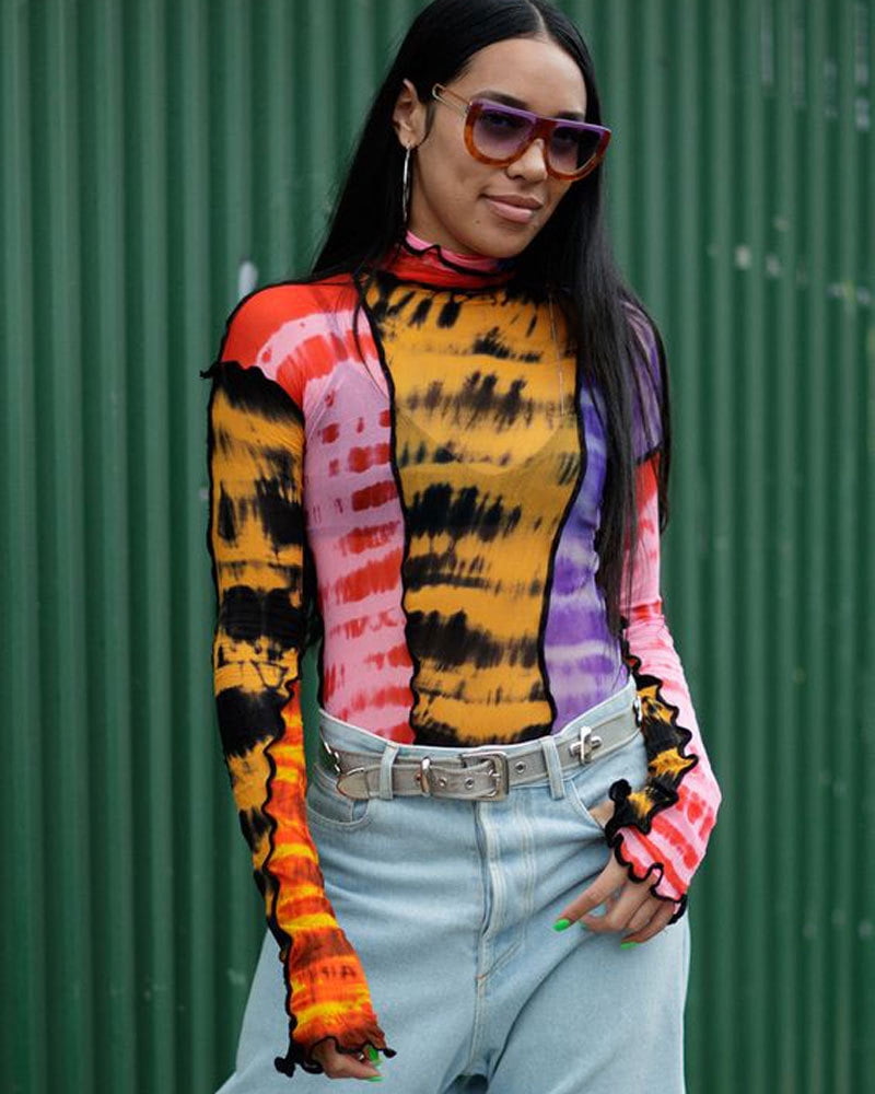 tie dye mesh turtleneck