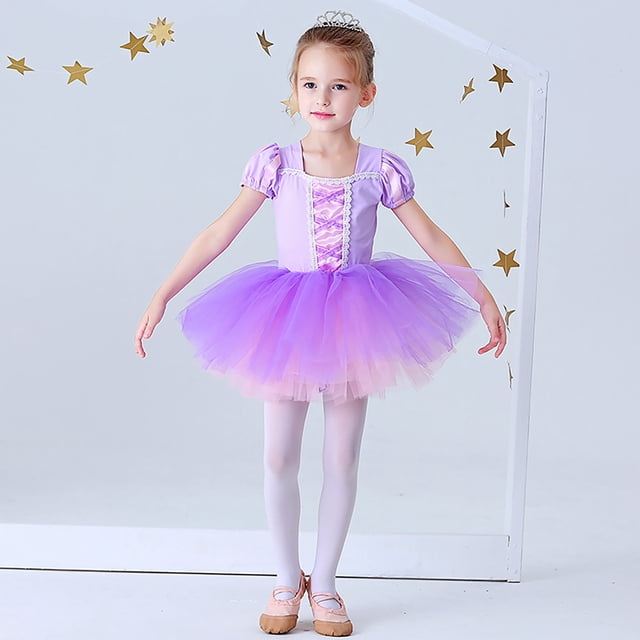 Justaucorps pour Filles, Danse Ballet, Robe Tutu à Jupe, Manches Courtes, Tenue de Danse, Robe de Princesse Raiponce