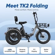 MOONCOOL TK2 Adult Electric Tricycle with Reverse, 48V 15Ah Removable Battery, Peak 1000W Motor, 20x3.0 Fat Tire, 60-Mile Range, 15.5 MPH