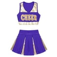 thumbnail image 3 of DPOIS Kids Girls Cheerleading Costume Skirt Set Crop Tops Pleated Skirt Purple 16, 3 of 7