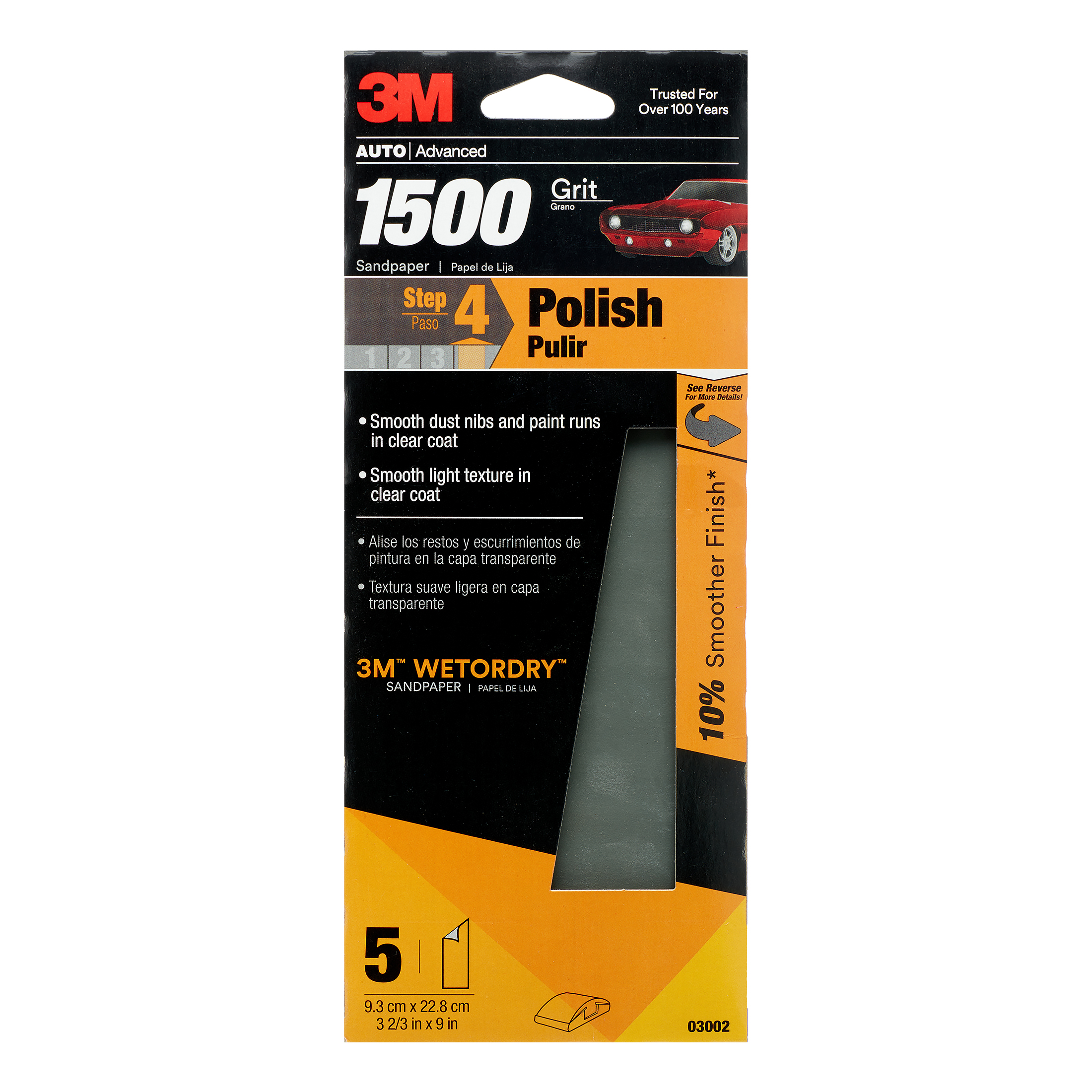3M Wetordry Sandpaper, 03002, 1500 Grit, 3 2/3 inch x 9 inch, 5/Pack