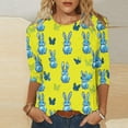 thumbnail image 2 of Jinhomg Fashion Easter Shirts for Women Cute Bunny Rabbit Graphic Holiday Blouses Casual 3/4 Sleeve Crew Neck Tunic Tops Easter Day Celebration T-Shirts Sales Today Yellow S, 2 of 6