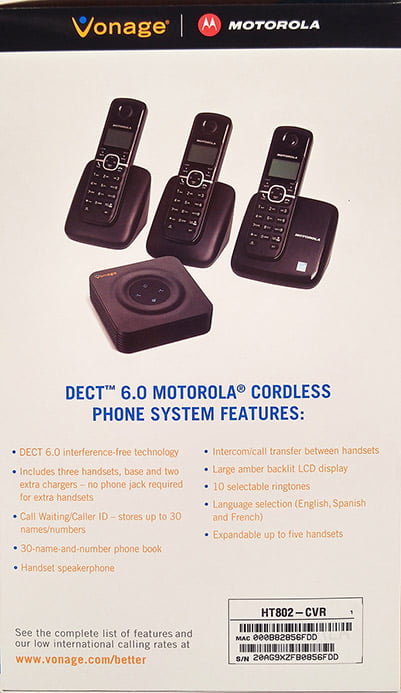 HT802-CVR ™ Motorola Vonage Service Plus Cordless Phone System 
