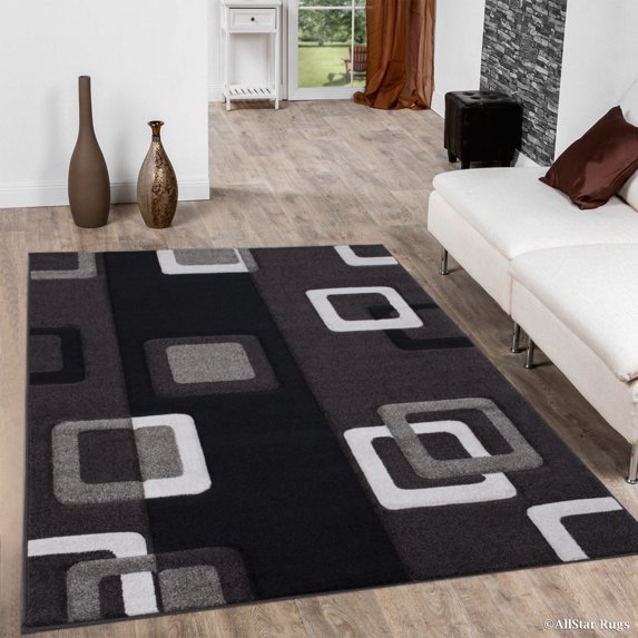 Allstar Brown Modern Geometric Brown square design Area Rug (7' 9" x 10' 5")