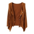 thumbnail image 4 of Xuanfei Women Retro Snap Button Fringed Sleeveless High-Low Hem Western Vest, 4 of 7
