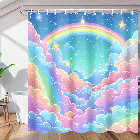Rainbow Shower Curtain Sets, Washable Polyester Fabric Bath Curtain for Bathroom Decor with Hooks 36"W x 72"H