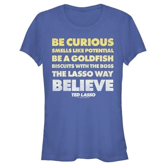 Junior's Ted Lasso Be Curious Quote Stack  Graphic Tee Royal Blue 2X Large