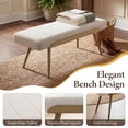 thumbnail image 4 of Dayalane 35.5" Mid-Century Modern Boucle Upholstered Bench, Tufted Ottoman Accent Bench with Solid Wood Trim, Bronze Metal Legs for Entryway, End of Bed, Beige, 4 of 13